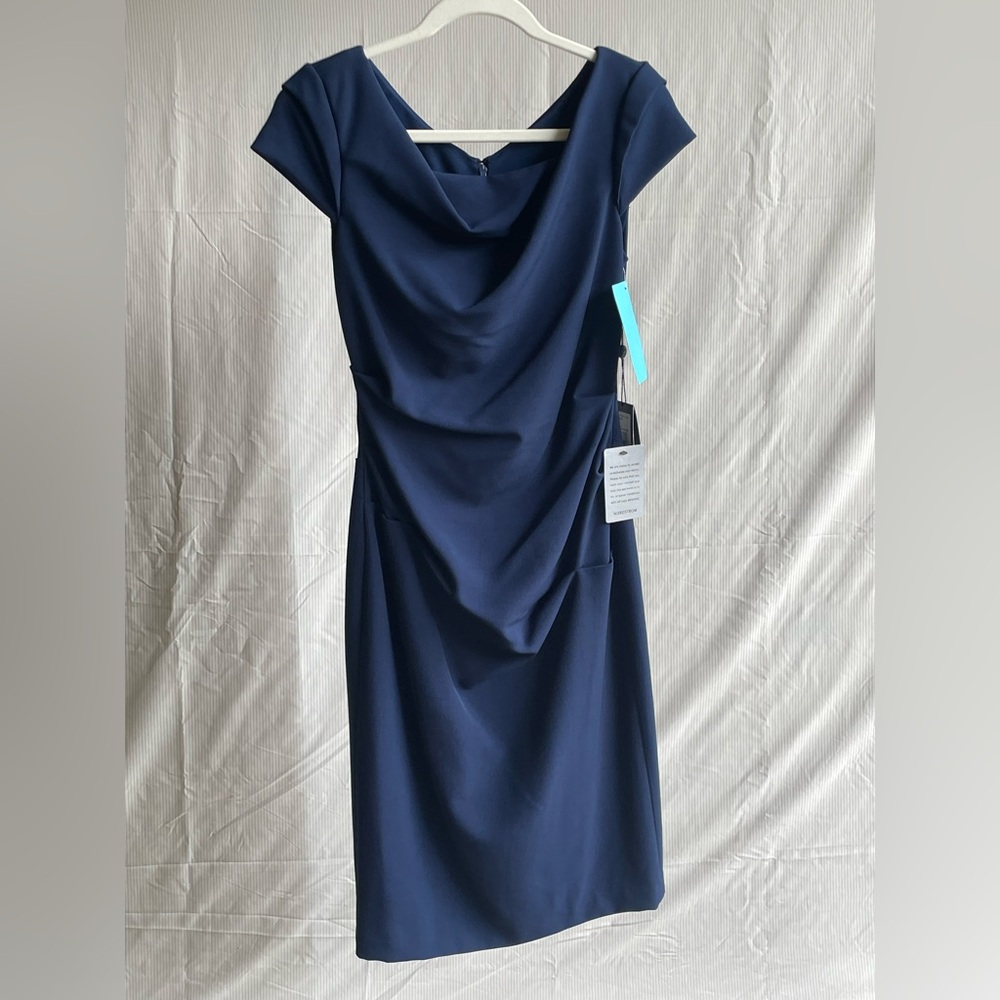 Adrianna Papell Midnight Blue Midi Dress - Size 4 NWT - Sample Sale